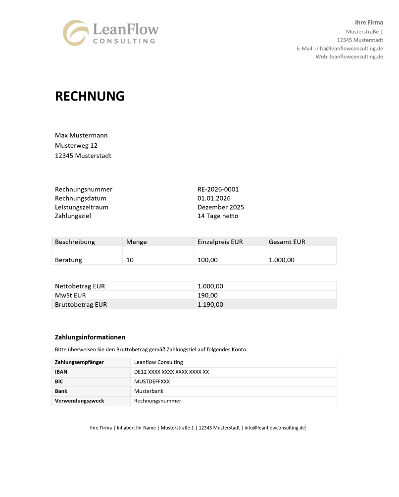 Beispiel E-Mail mit PDF Rechnung als Anhang