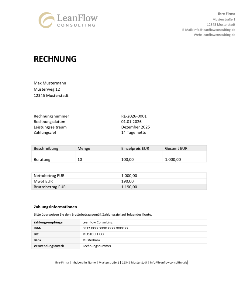 Beispiel E-Mail mit PDF Rechnung als Anhang